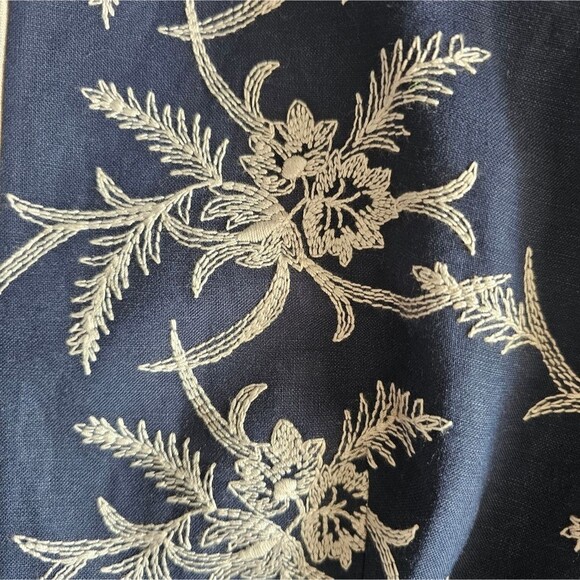Liz Claiborne Linen Blend Jacket Sz 8 Navy Embroidered Floral Lightweight - Picture 7 of 14